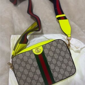 Gucci Beige and Neon Yellow Crossbody Bag
